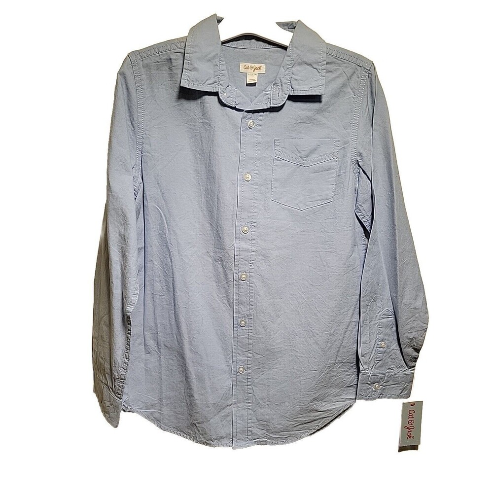 New Cat & Jack Boys Size L 12/14 Blue Long Sleeve Button Down Shirt NWT